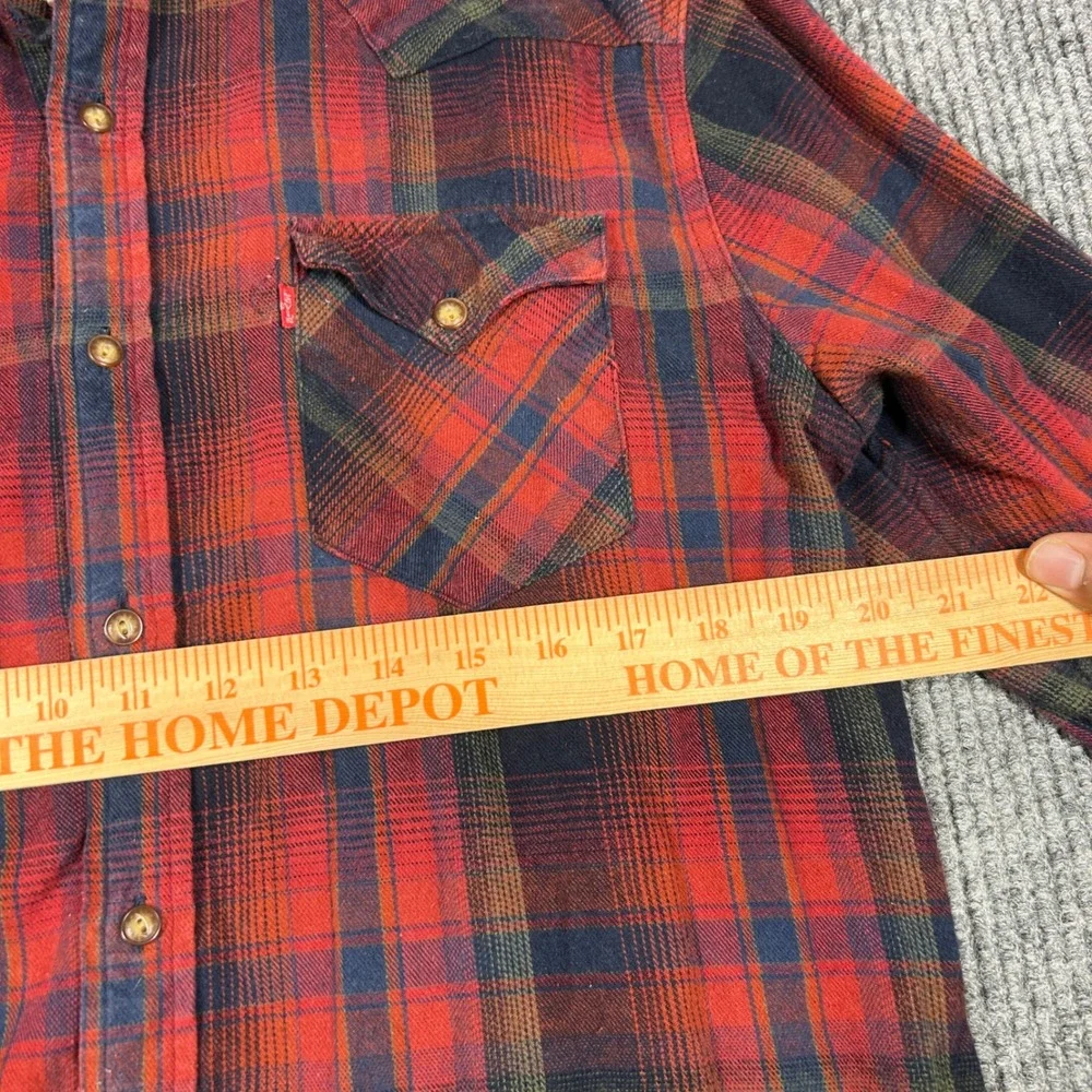Levis Shirt Mens L Red Plaid Flannel Western Pearl Snap Long Sleeve RN117508